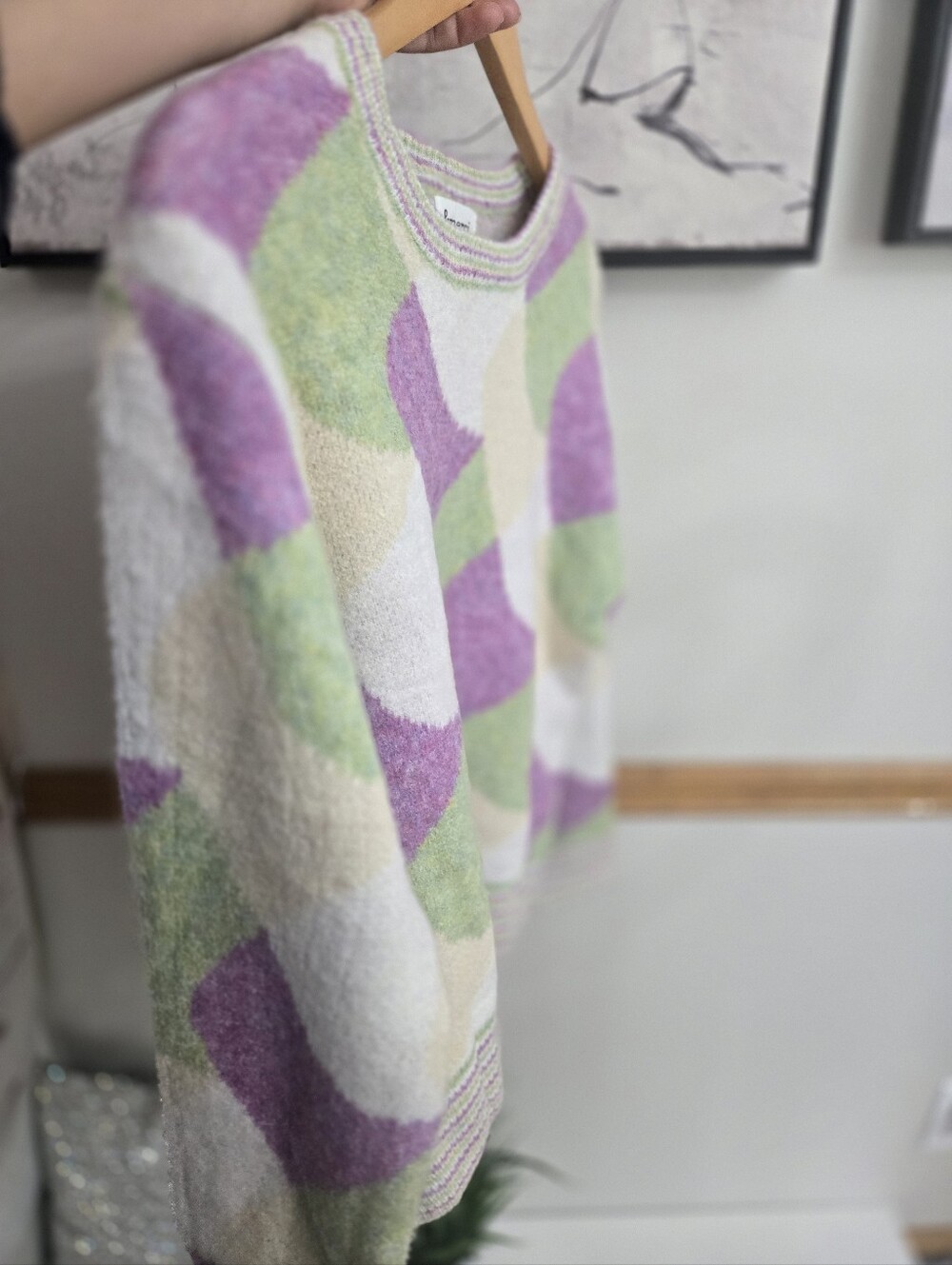 NWT &merci Pastel Geometric Fuzzy Knit Sweater Size Small - Picture 12 of 16